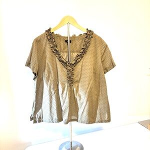 Talbots Woman 18WP Olive Green Ruffled Short Sleeve Blouse